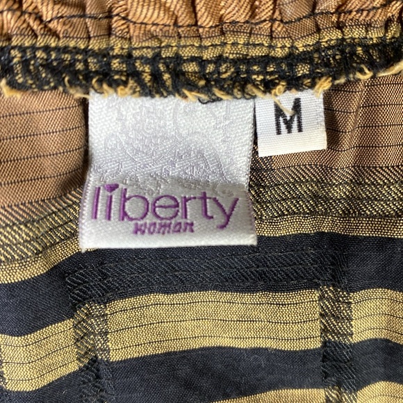 Ruffle Collar Sleeveless Striped Statement Top Black Brown Size Medium Bold Chic - Picture 3 of 10